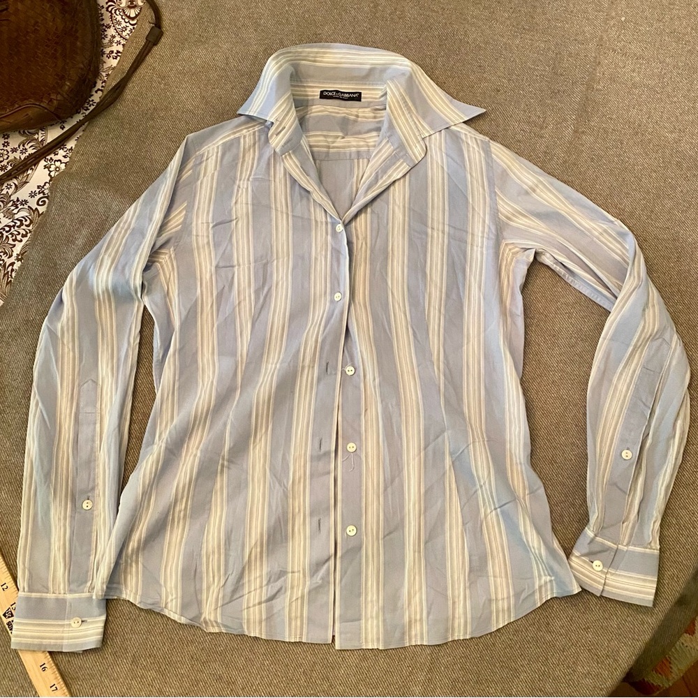 Dolce & Gabbana Blue and White Casual Button Down Shirt